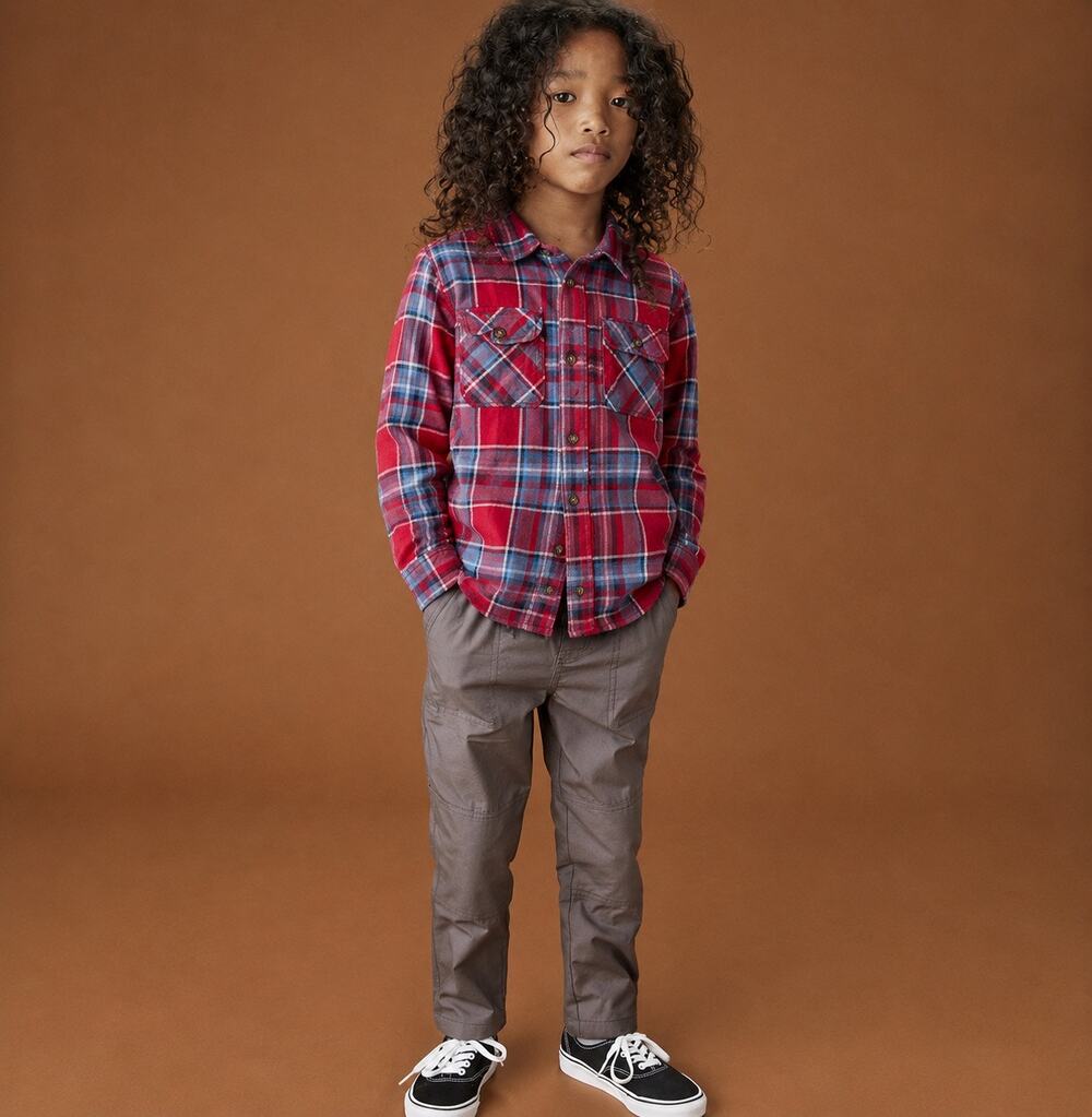 Tea Collection Boys Red Blue Plaid Flannel Button Down Shirt Size 12